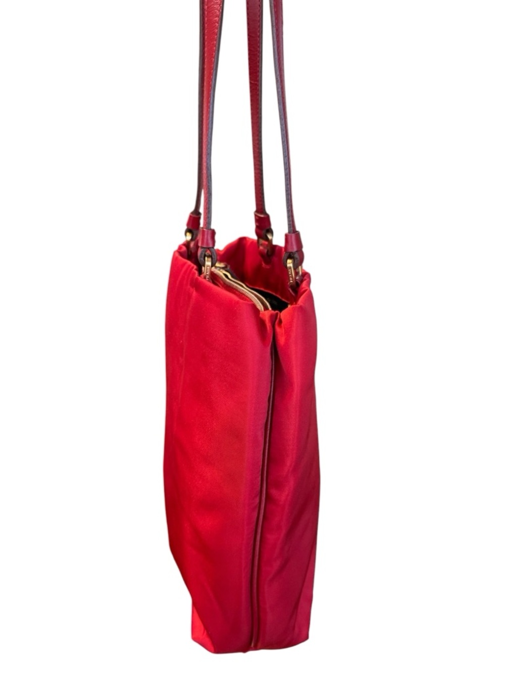 Prada Tessuto Nylon & Leather Shoulder Tote Bag Red & Gold - Picture 5 of 12